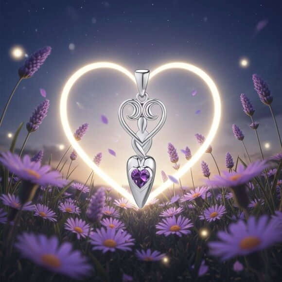 Peter Stone Jewelry - Goddess with Heart and Amethyst Sterling Silver Pendant